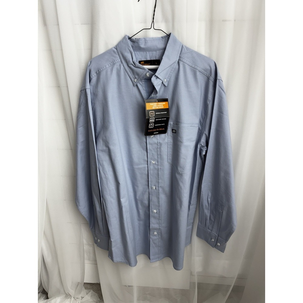 Berne LG Tall Flex180 Foreman Long Sleeve Shirt- Light Blue & White - NWT!‎ 0483